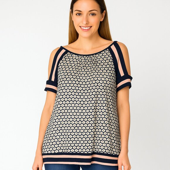 Max Studio Tops - 2/$30 Max Studio Geometric Print Cold Shoulder Raglan Top S #9926
